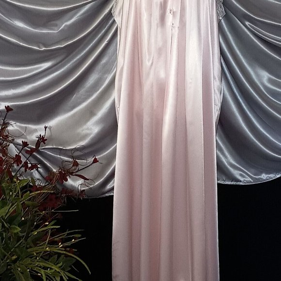 VTG CHRISTIAN DIOR PINK SATIN NIGHTGOWN M Freebust Lacy Shiny V neck Button Up - Picture 6 of 10